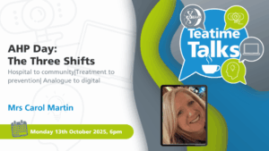 BAPO Teatime Talk: AHP Day: The Three Shifts · From hospital to community · From treatment to prevention · From analogue to digital @ Teams